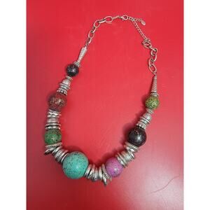Tibetan Vintage Silver Rings Large Beaded Antique Style Handmade 22" Necklace